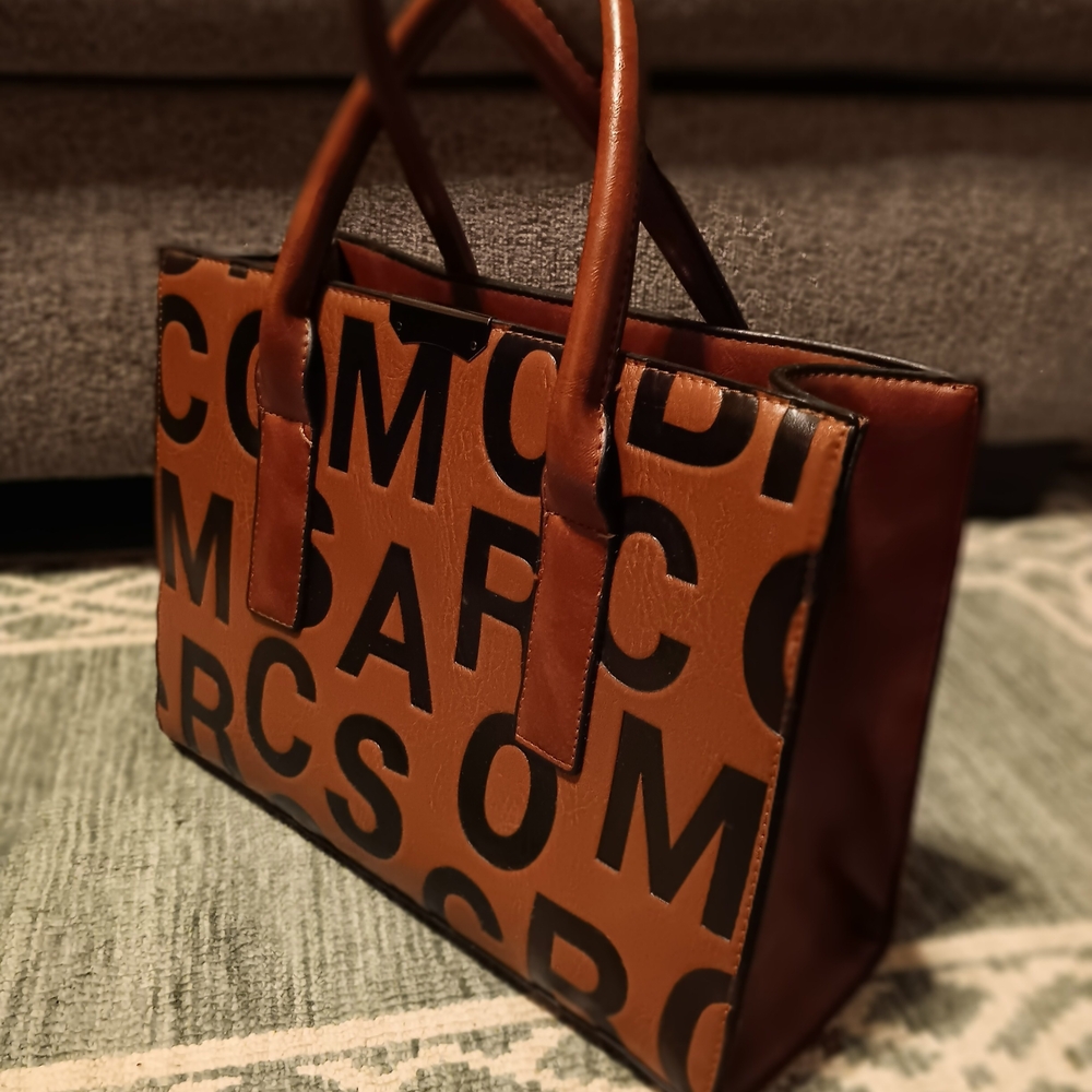 Free People Brown and Black Logo Print Satchel